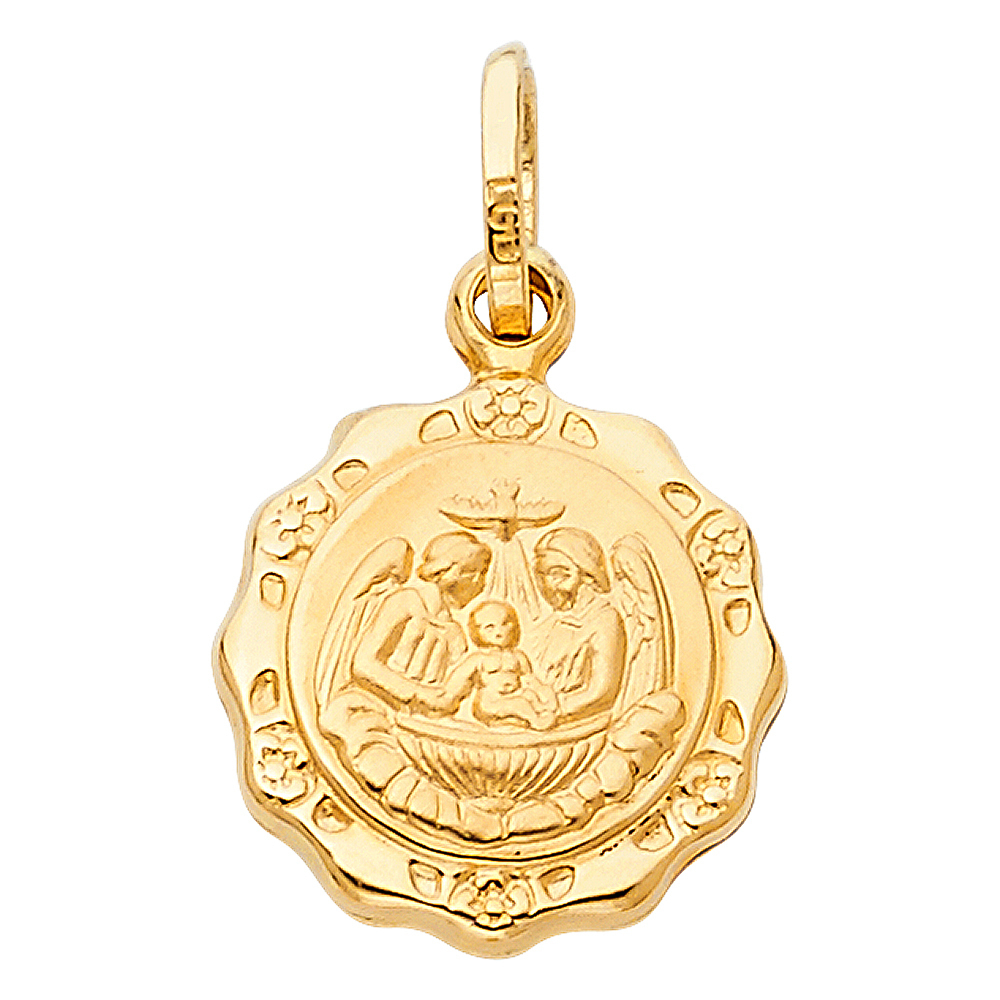 14K Yellow Gold Small Religious Baptism Charm Pendant Big